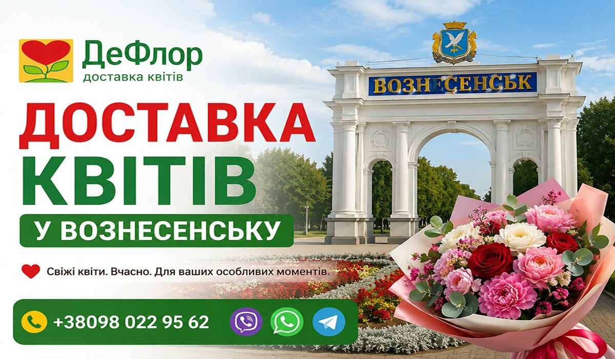 Доставка букетів у Вознесенську від DF.UA - букет на фоні арки Вознесенська